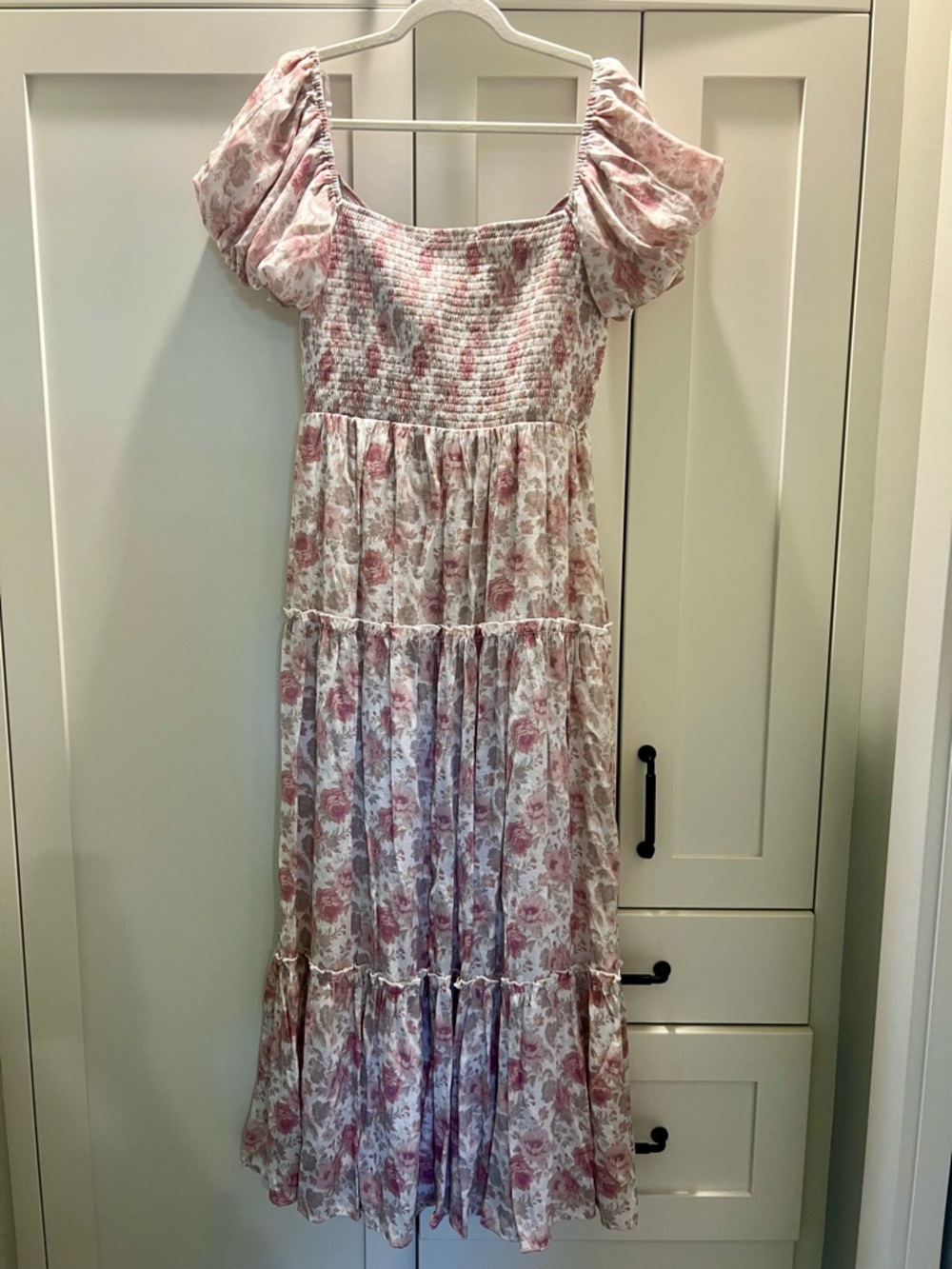 Altar'd State Pink Floral Maxi Dress with Puff Sleeves - Picture 4 of 8
